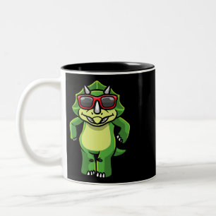 Triceratops Dancing Dinosaur With Sunglasses Dino  Two-Tone Coffee Mug