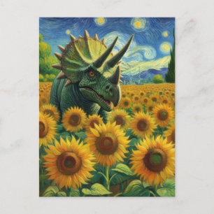 Triceratops Dino in the Sunflower Field Van Gogh Postcard