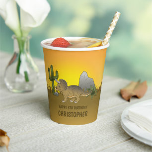 Triceratops Dinosaur Cactus Desert Kid's Birthday Paper Cups