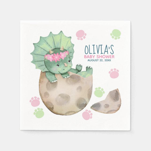 Triceratops Dinosaur Girl Baby Shower Napkin (Front)