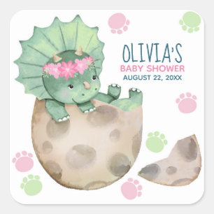 Triceratops Dinosaur Girl Baby Shower Square Sticker