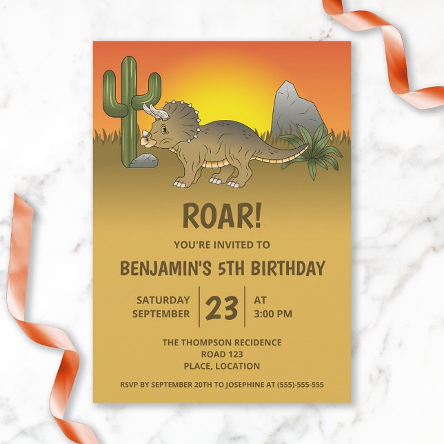 Triceratops Dinosaur In Desert Kid's Birthday Invitation (Creator Uploaded)
