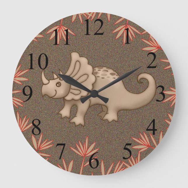 Triceratops Dinosaur Kids Wall Clock (Front)