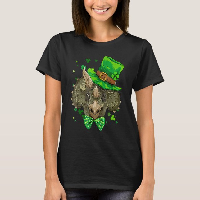 Triceratops Dinosaur St Patrick's Day Leprechaun S T-Shirt (Front)