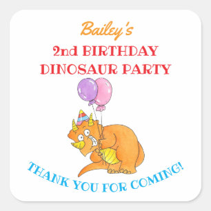 Triceratops Dinosaur Thank You Kid's Birthday  Square Sticker