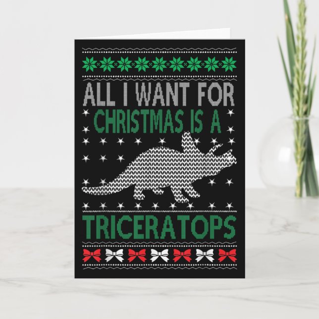 Triceratops Dinosaur Ugly Christmas Design Style F Card (Front)