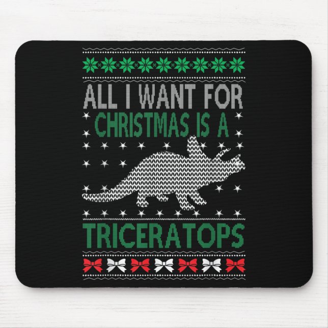 Triceratops Dinosaur Ugly Christmas Design Style F Mouse Pad (Front)