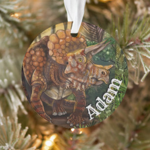 Triceratops Forest Custom Name Ornament