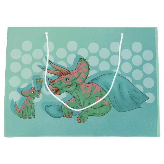 Triceratops Giving Flowers Large Gift Bag (Front)