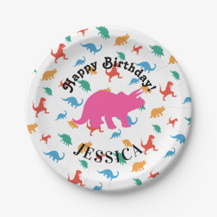 Triceratops Happy birthday Dinosaurus Add kid name Paper Plate