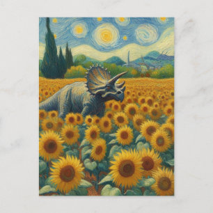 Triceratops in the Sunflower Field Van Gogh Postcard