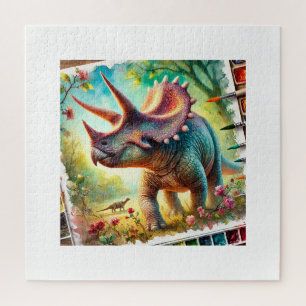 Triceratops Majesty 220824AREF139 - Watercolor Jigsaw Puzzle