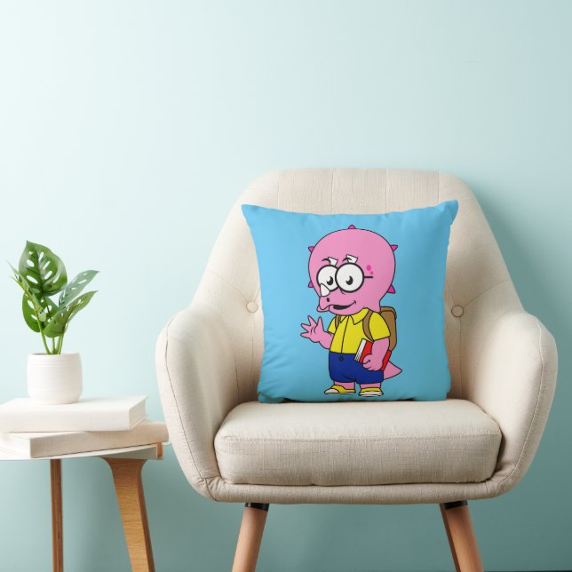 Triceratops Nerd With Backpack And Textbook. Cushion (Chair)