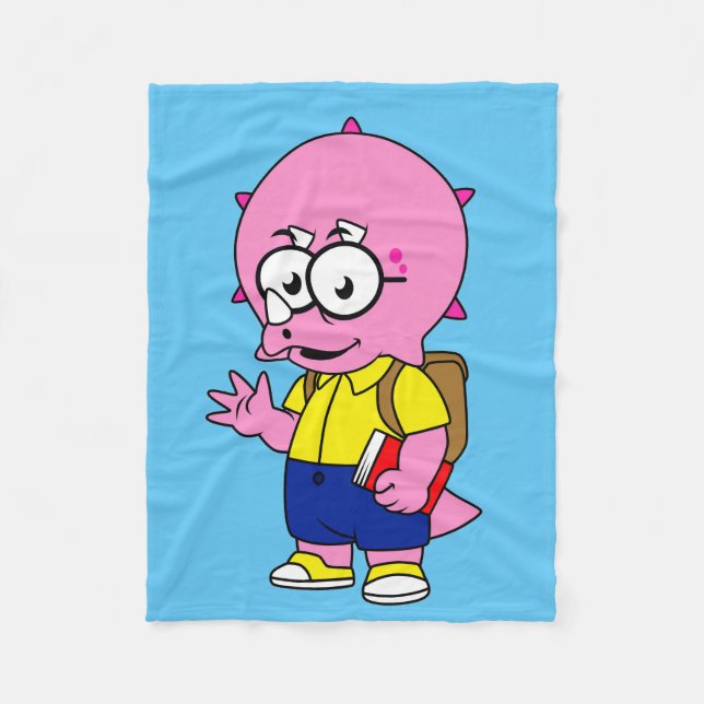 Triceratops Nerd With Backpack And Textbook. Fleece Blanket (Front)