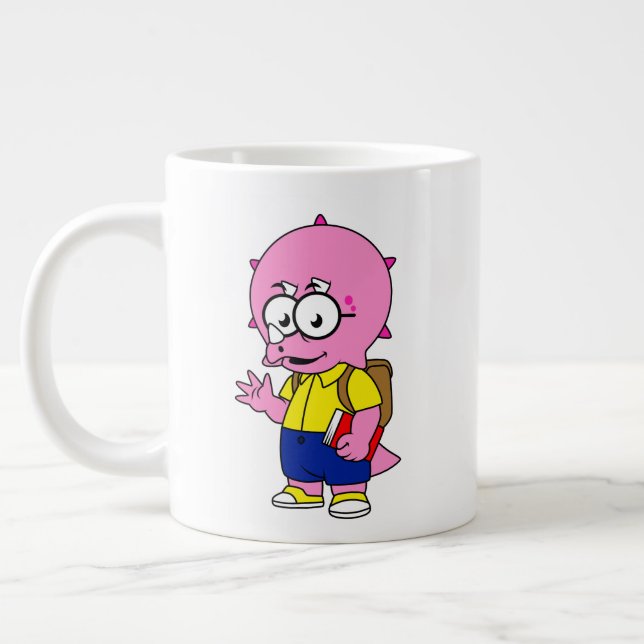 Triceratops Nerd With Backpack And Textbook. Large Coffee Mug (Left)