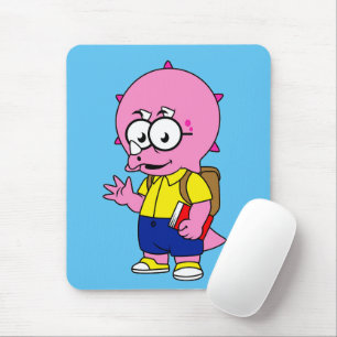 Triceratops Nerd With Backpack And Textbook. Mouse Pad