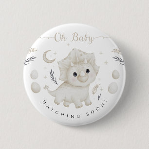 Triceratops Neutral Dinosaur Baby Shower Oh Baby 6 Cm Round Badge