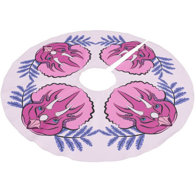 Triceratops Pretty Pink Dinosaur Brushed Polyester Tree Skirt (Angled)