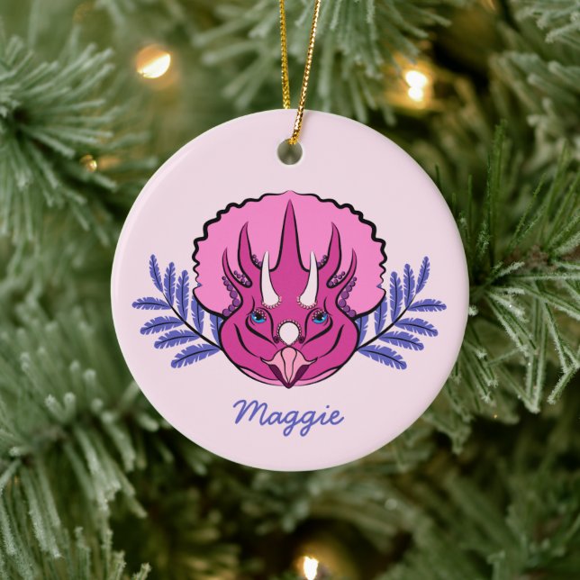 Triceratops Pretty Pink Dinosaur Ceramic Tree Decoration (Tree)