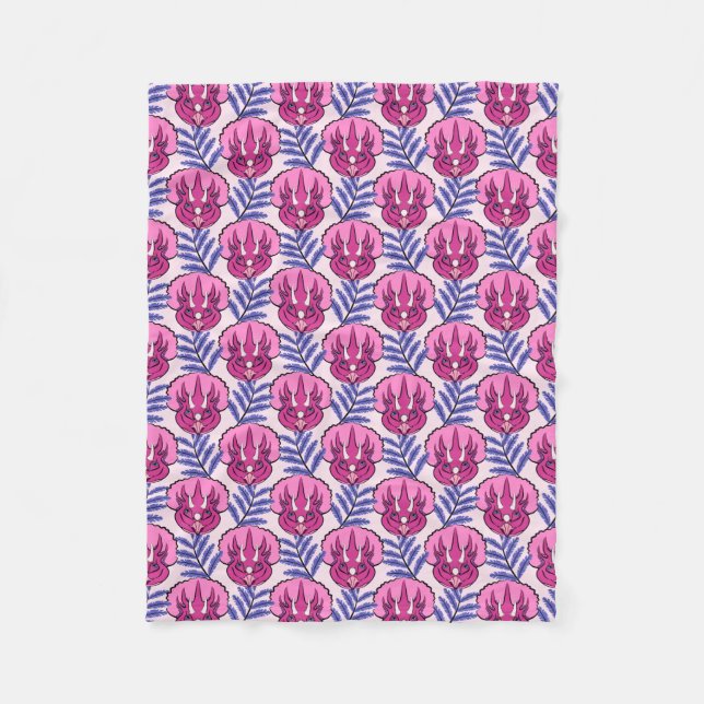 Triceratops Pretty Pink Dinosaur Pattern Fleece Blanket (Front)