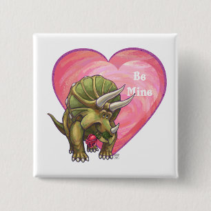 Triceratops Red Rose Heart 15 Cm Square Badge
