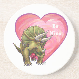 Triceratops Red Rose Heart Coaster