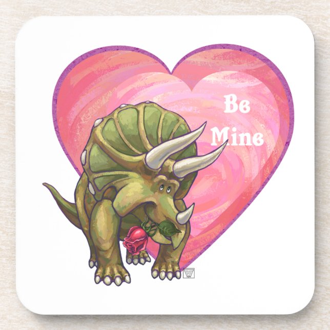 Triceratops Red Rose Heart Coaster (Front)