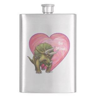 Triceratops Red Rose Heart Hip Flask