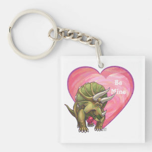 Triceratops Red Rose Heart Key Ring