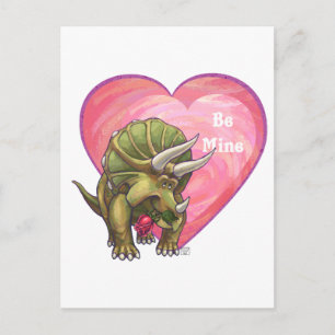 Triceratops Red Rose Heart Postcard