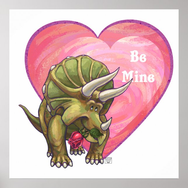 Triceratops Red Rose Heart Poster (Front)
