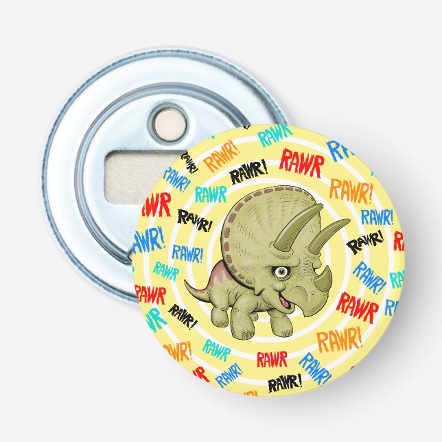 Triceratops says “Rawr!” Bottle Opener (Front)