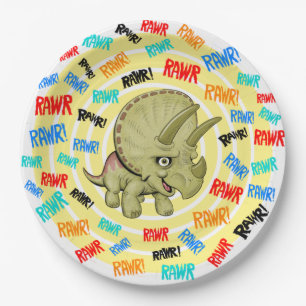 Triceratops says “Rawr!” Paper Plate