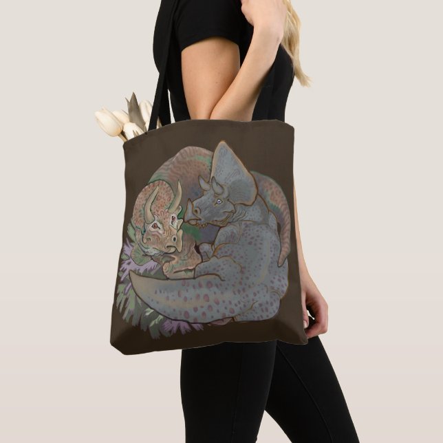 Triceratops Snuggles Tote Bag (Close Up)
