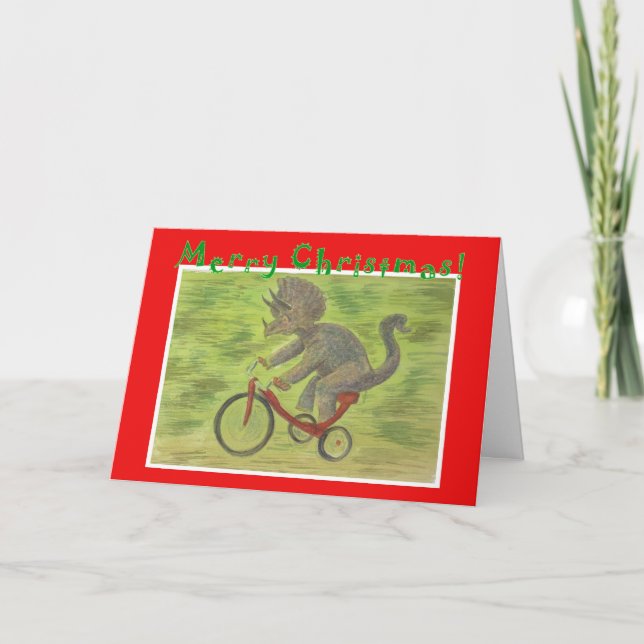 Triceratops Tricycle Christmas Card (Front)