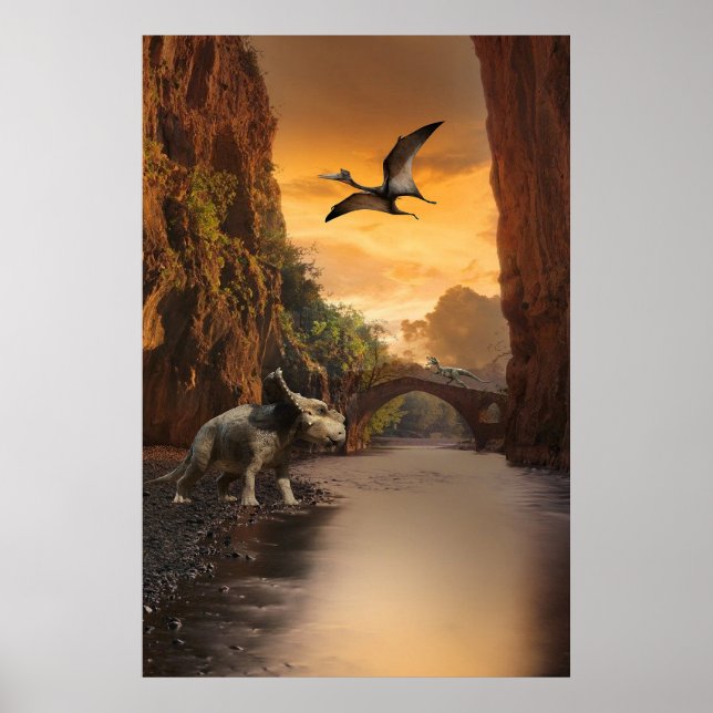 Triceratops , Velociraptor and Pterodactyl Poster (Front)