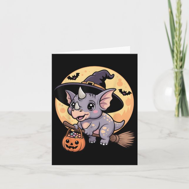Triceratops Witch Hat Pumpkin Halloween Costume Me Card (Front)