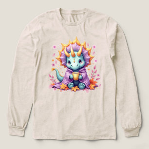 Triceratops Wrapped in a Blanket Sipping Coffee Tri-Blend Shirt