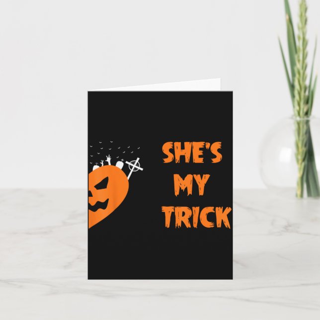 Trick Funny Halloween Couples Matching Costumes Card (Front)