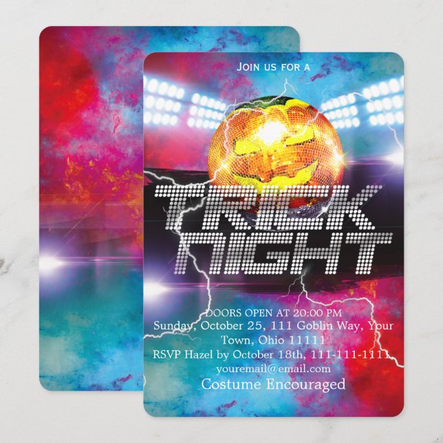 Trick Night Halloween Disco Ball Pumpkin Invitation (Front/Back)