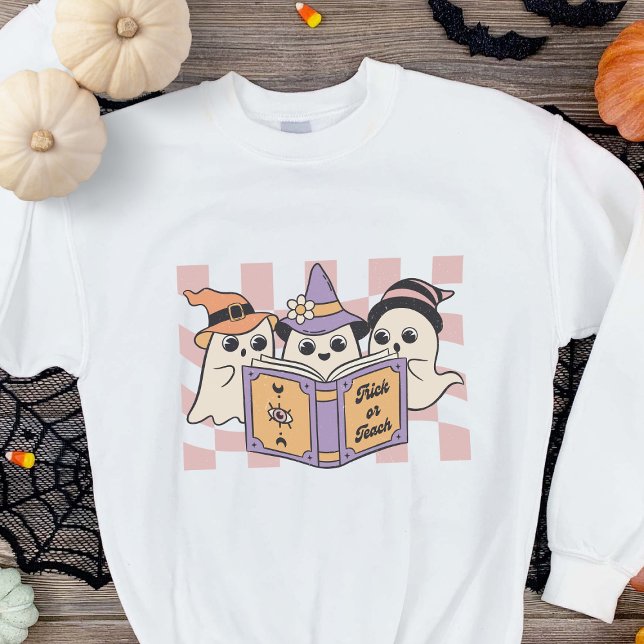 Trick of Teach Halloween Book Boo Ghost Teacher Sweatshirt (Creator Uploaded)