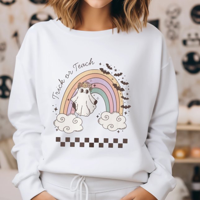 Trick of Teach Rainbow Halloween Boo Ghost Teacher Sweatshirt (Creator Uploaded)