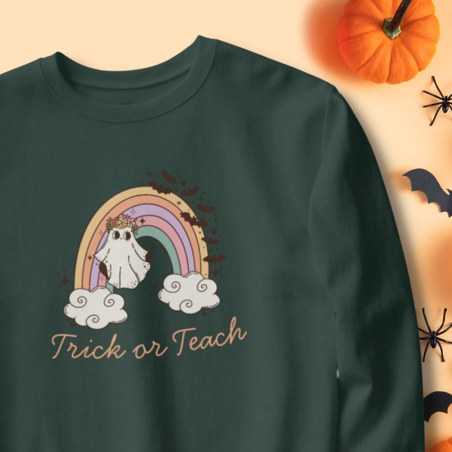 Trick of Teach Rainbow Halloween Boo Ghost Teacher Sweatshirt (Creator Uploaded)