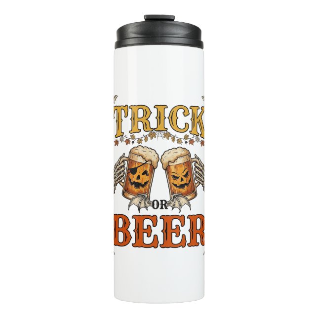 Trick Or Beer Halloween Pumpkin Mug Skeleton Hands (Front)
