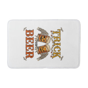 Trick Or Beer Halloween Pumpkin Mug Skeleton Hands Bath Mat