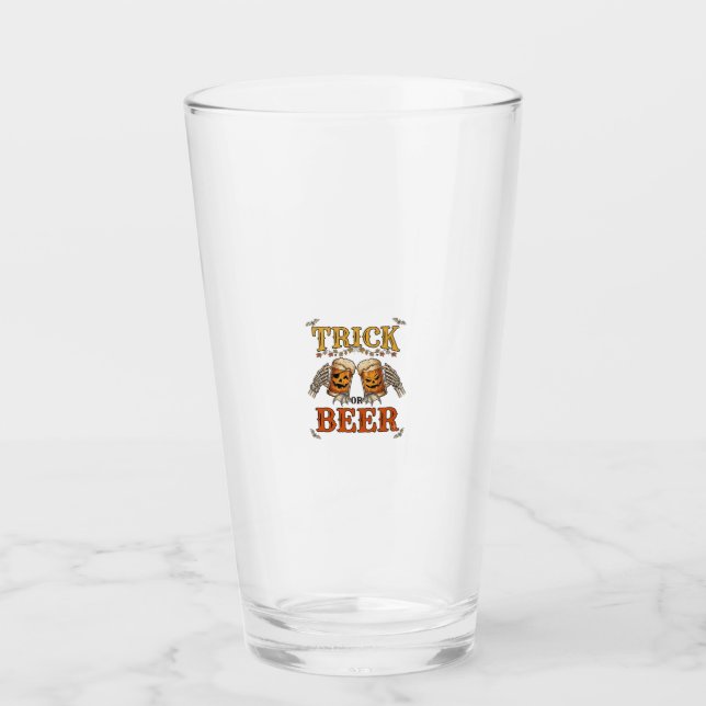Trick Or Beer Halloween Pumpkin Mug Skeleton Hands Glass (Front)