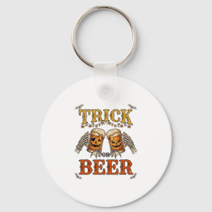 Trick Or Beer Halloween Pumpkin Mug Skeleton Hands Key Ring