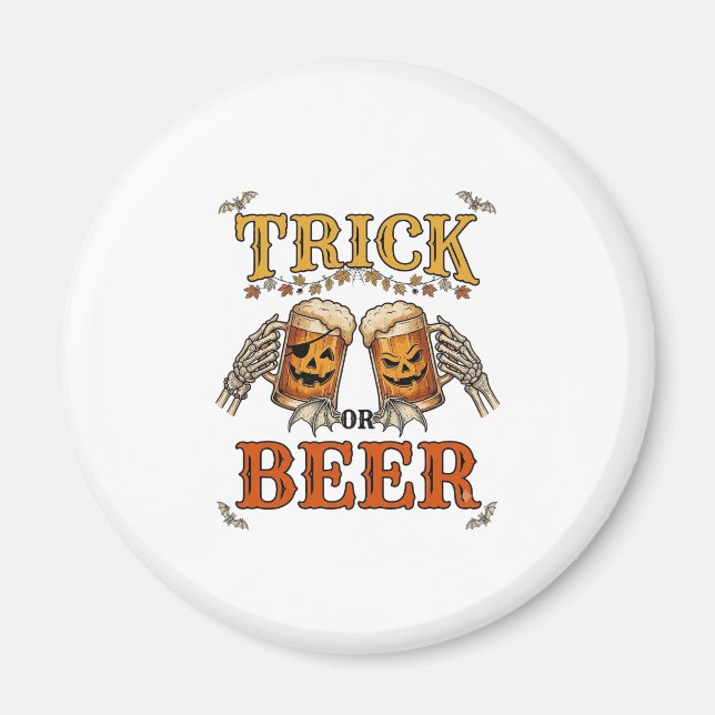 Trick Or Beer Halloween Pumpkin Mug Skeleton Hands Magnet (Front)