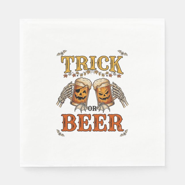 Trick Or Beer Halloween Pumpkin Mug Skeleton Hands Napkin (Front)