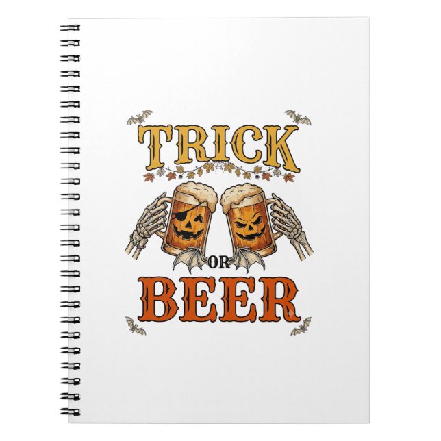 Trick Or Beer Halloween Pumpkin Mug Skeleton Hands Notebook (Front)